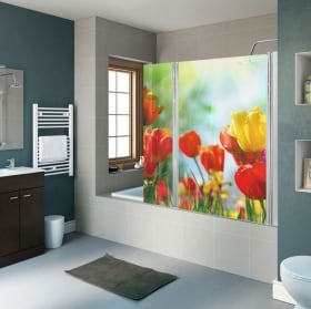 Vinilos para mamparas de baños flores tulipanes