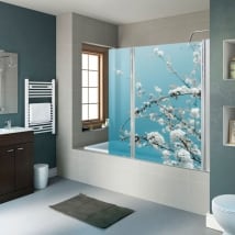 Vinilos para mamparas de baños flores de cerezo