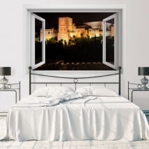 Vinilos ventanas con vistas de noche a la alhambra 3d