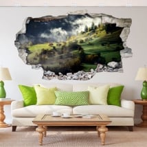 Vinilos de pared niebla montañas en otoño 3d