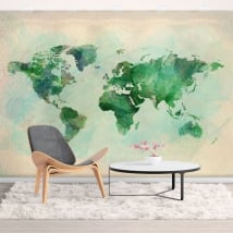 Fotomurales de vinilos decorativos mapamundi acuarela