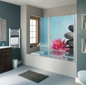 Vinilos mamparas baños flor de loto y piedras zen