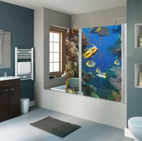 Vinilos mamparas baños peces y arrecife de coral