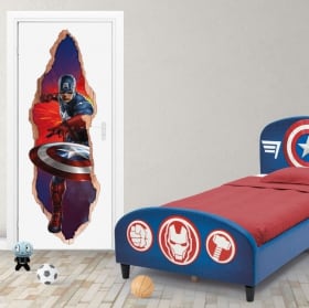 Vinilos marvel puertas 3d capitán américa