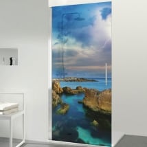 Vinilos para mamparas de baños rayos en el mar
