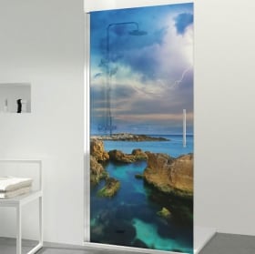 Vinilos para mamparas de baños rayos en el mar