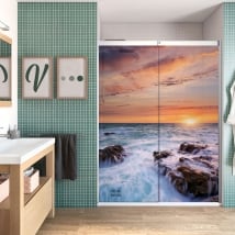 Vinilos mamparas de baños atardecer en el mar