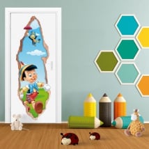 Vinilos infantiles puertas 3d pinocho y pepito grillo