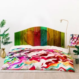 Vinilos cabeceros camas corazón madera colores