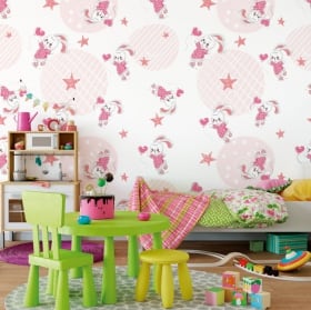 Fotomurales infantiles conejos con estrellas y corazones