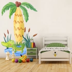 Vinilos infantiles cocodrilo y palmera acuarela