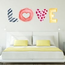 Vinilos de pared texto love en acuarela