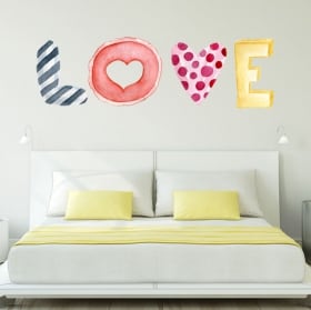 Vinilos de pared texto love en acuarela