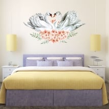 Vinilos decorativos y pegatinas cisnes con flores