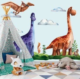 Vinilos y pegatinas infantiles o juveniles dinosaurios acuarela