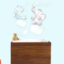 Vinilos infantiles o de bebé animales con pompas de jabón