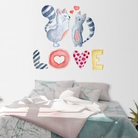 Vinilos de pared gatos con texto love en acuarela