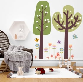 Vinilos de pared árboles con flores y mariposas