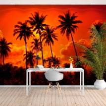 Fotomurales de vinilos palmeras y atardecer en la playa