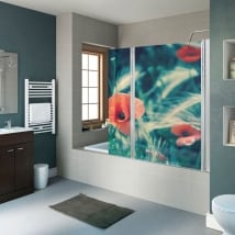 Vinilos para mamparas de baños flores amapolas