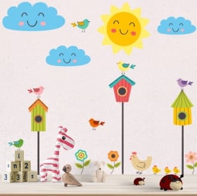 Vinilos infantiles p&aacute;jaros con gallinas y pollitos