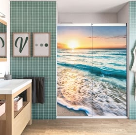 Vinilos mamparas de baños atardecer en la playa