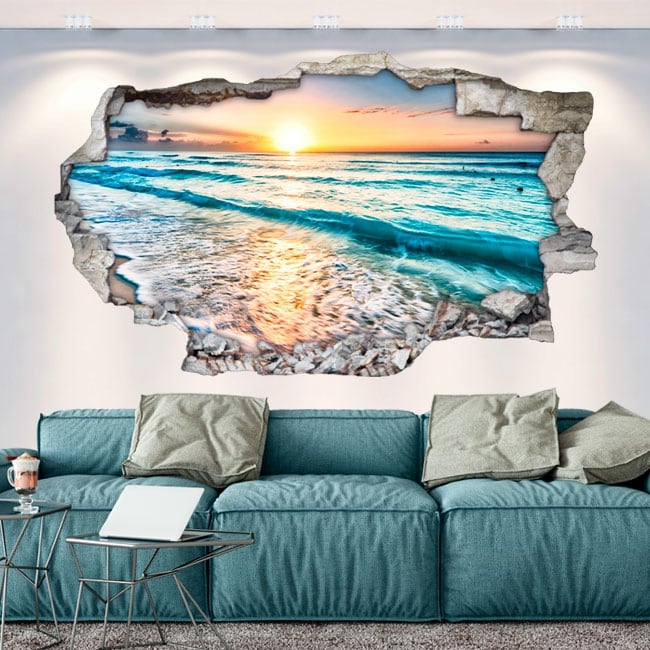 🥇 Vinilos decorativos mamparas baños playa al atardecer 🥇