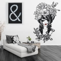 Vinilos decorativos y pegatinas silueta mujer con flores