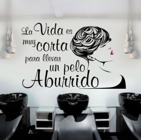 Vinilos peluquerías frase la vida es corta