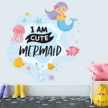 Vinilos decorativos frase en inglés i am cute mermaid