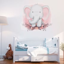 Vinilos y pegatinas elefante con flores para bebés
