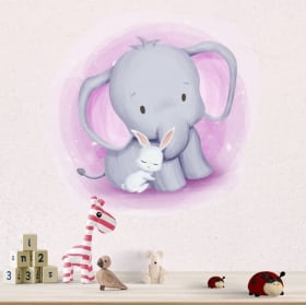 Vinilos y pegatinas infantiles o de bebé elefante y conejo