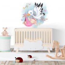 Vinilos decorativos niña y cigüeña para bebés