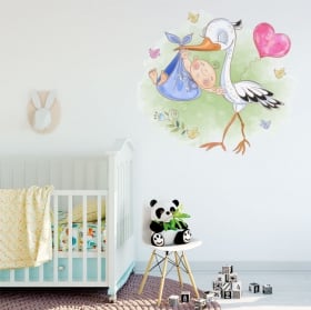 Vinilos decorativos para bebés cigüeña y niño