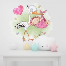 Vinilos y pegatinas para bebés cigüeña y niña