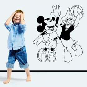 Vinilos mickey mouse y pato donald jugando baloncesto