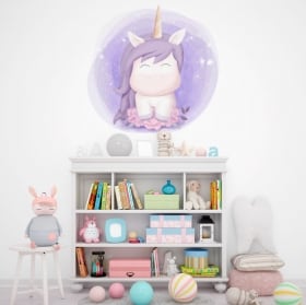 Vinilos infantiles o de bebé unicornio con flores