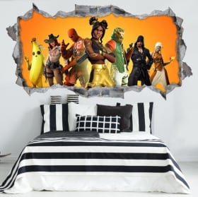 Vinilos 3d agujero pared videojuego fortnite
