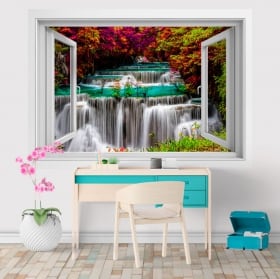 Vinilos 3d ventana cascadas en tailandia huay mae kamin