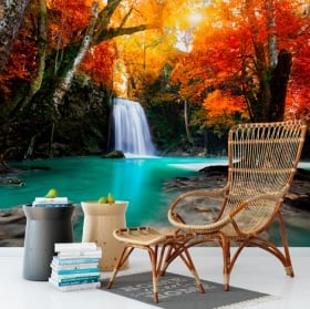 Fotomurales de vinilos cascada y árboles en otoño