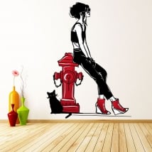 Vinilos decorativos y pegatinas mujer con gato