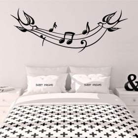 Vinilos decorativos pentagrama de música y pájaros