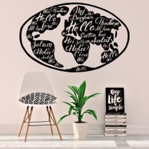 Vinilos y pegatinas mapamundi saludo varios idiomas