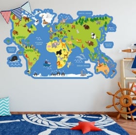 Vinilos y pegatinas infantiles mapamundi con animales