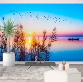 Fotomurales de vinilos amanecer en el lago
