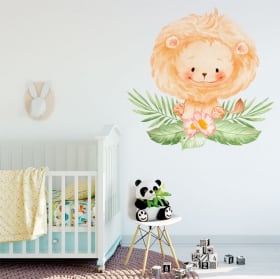 Vinilos y pegatinas para bebés león con flores