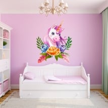 Vinilos y pegatinas infantiles unicornio acuarela
