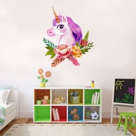 Vinilos o pegatinas unicornio acuarela