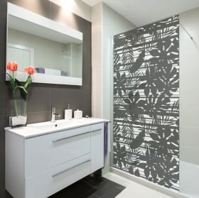 Vinilos mamparas de baños hojas tropicales y líneas