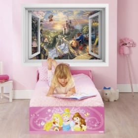 Vinilos y pegatinas disney ventana 3d la bella y la bestia